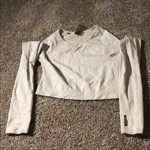 light pink gym shark long sleeve crop top